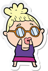 sticker of a cartoon woman wearing spectacles
