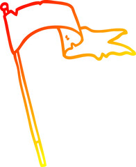 warm gradient line drawing cartoon waving white banner flag