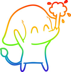rainbow gradient line drawing cute cartoon elephant spouting water