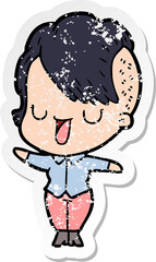 distressed sticker of a cute cartoon girl with hipster haircut