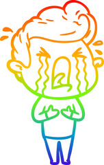 rainbow gradient line drawing cartoon crying man