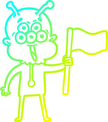 cold gradient line drawing happy cartoon alien