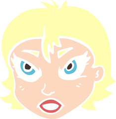 flat color illustration of a cartoon angry female face