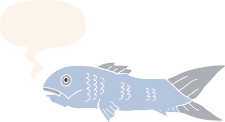 cartoon fish and speech bubble in retro style