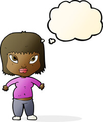 cartoon overweight woman with thought bubble