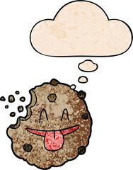 cartoon cookie and thought bubble in grunge texture pattern style