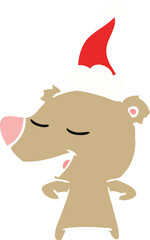 flat color illustration of a bear wearing santa hat