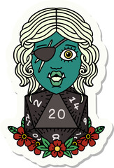 half orc rogue with natural 20 dice roll sticker