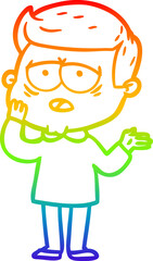 rainbow gradient line drawing cartoon tired man