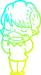 cold gradient line drawing cartoon woman talking