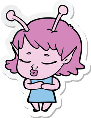 sticker of a cute alien girl cartoon