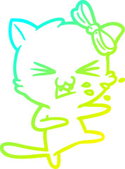 cold gradient line drawing cartoon cat