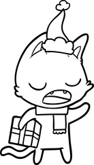 talking cat line drawing of a wearing santa hat