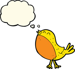 cartoon singing bird with thought bubble