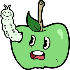 cartoon apple with bug