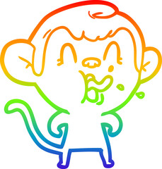 rainbow gradient line drawing crazy cartoon monkey