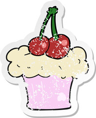 retro distressed sticker of a cartoon cupcake