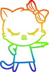 rainbow gradient line drawing cute cartoon cat with bow
