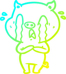 cold gradient line drawing crying pig cartoon