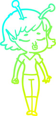 cold gradient line drawing cute alien girl cartoon