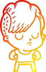 warm gradient line drawing cartoon woman