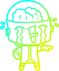 cold gradient line drawing cartoon crying robot