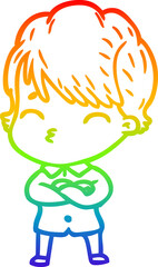 rainbow gradient line drawing cartoon woman thinking