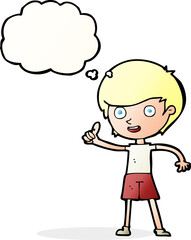 cartoon boy giving thumbs up symbol with thought bubble