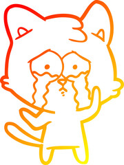 warm gradient line drawing cartoon crying cat