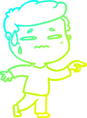 cold gradient line drawing cartoon anxious man pointing