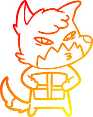 warm gradient line drawing clever cartoon fox