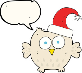 speech bubble cartoon little owl wearing christmas hat