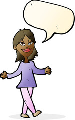 cartoon woman with no worries with speech bubble