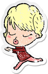 distressed sticker of a cartoon woman with eyes shut