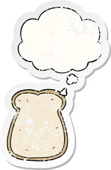 cartoon slice of bread and thought bubble as a distressed worn sticker