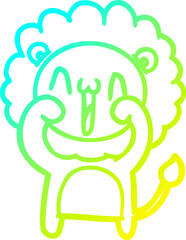 cold gradient line drawing happy cartoon lion