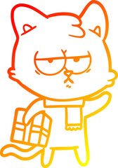 warm gradient line drawing bored cartoon cat