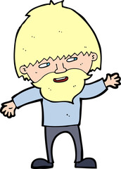 cartoon happy bearded man waving