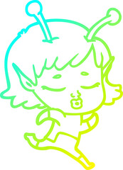 cold gradient line drawing cartoon alien girl
