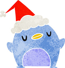 christmas retro cartoon of kawaii penguin