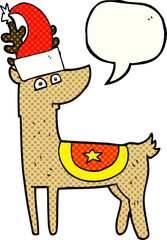 comic book speech bubble cartoon reindeer wearing christmas hat