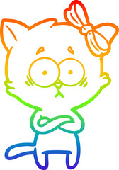 rainbow gradient line drawing cartoon cat