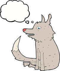 cartoon wolf sitting with thought bubble
