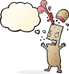 cartoon undercooked sausage with thought bubble