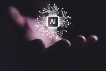 hand and artificial intelligence icon