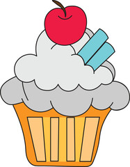 Muffin cup cake vector illustration with cherry fruit.