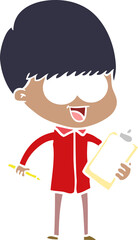 happy flat color style cartoon boy