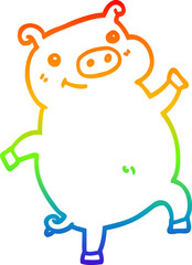 rainbow gradient line drawing cartoon dancing pig