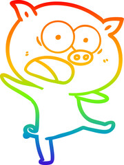 Obraz premium rainbow gradient line drawing cartoon pig shouting