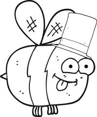 black and white cartoon bee wearing hat